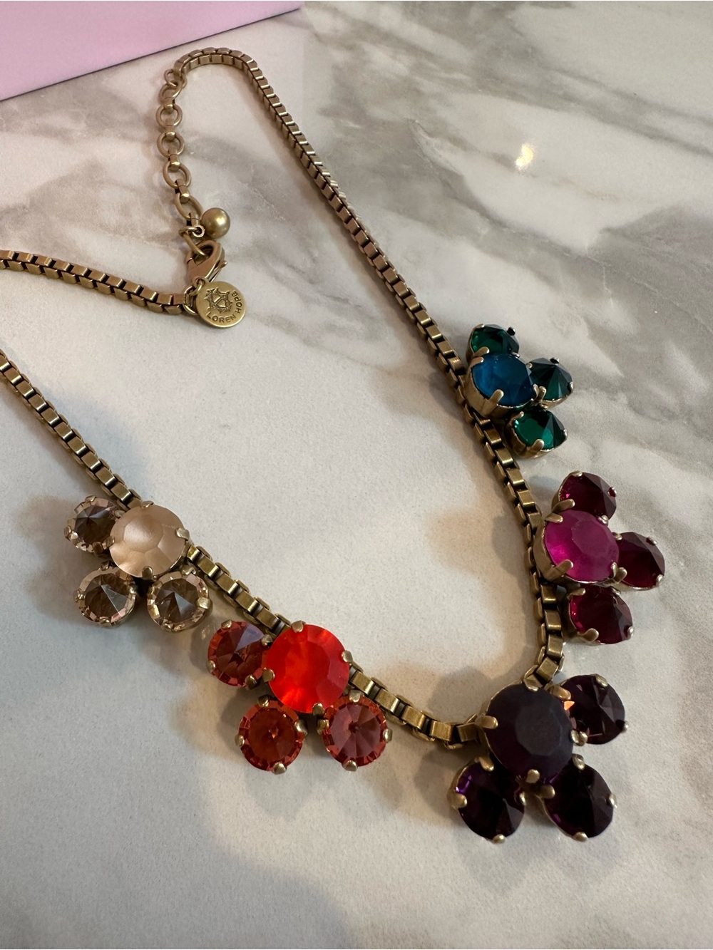 Loren Hope Vintage Multicolor Crystal Flower Necklace - Gold Tone